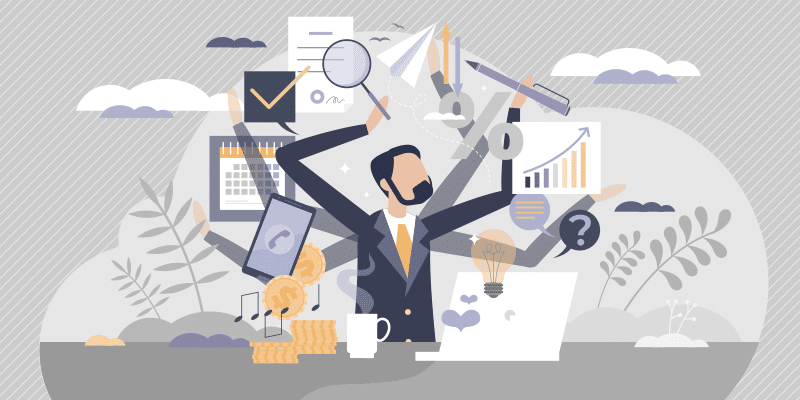 Illustration of a HR professional with many tasks to do.