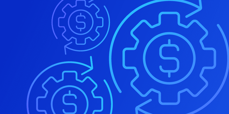 Illustration with gears with money signs inside.