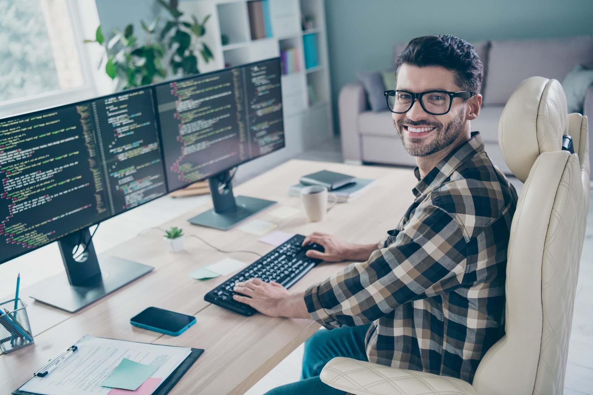 A man working at his computer.