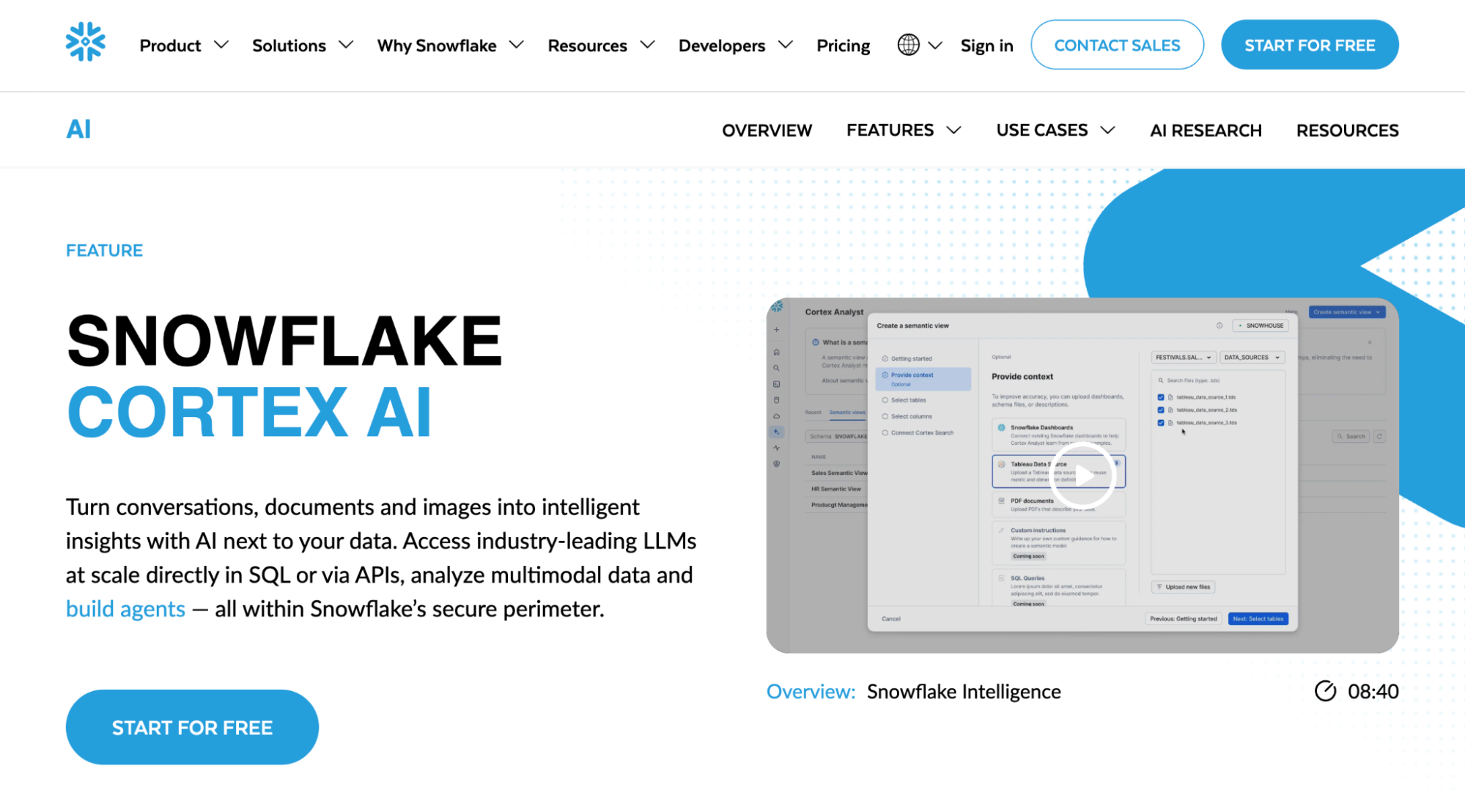 Snowflake homepage