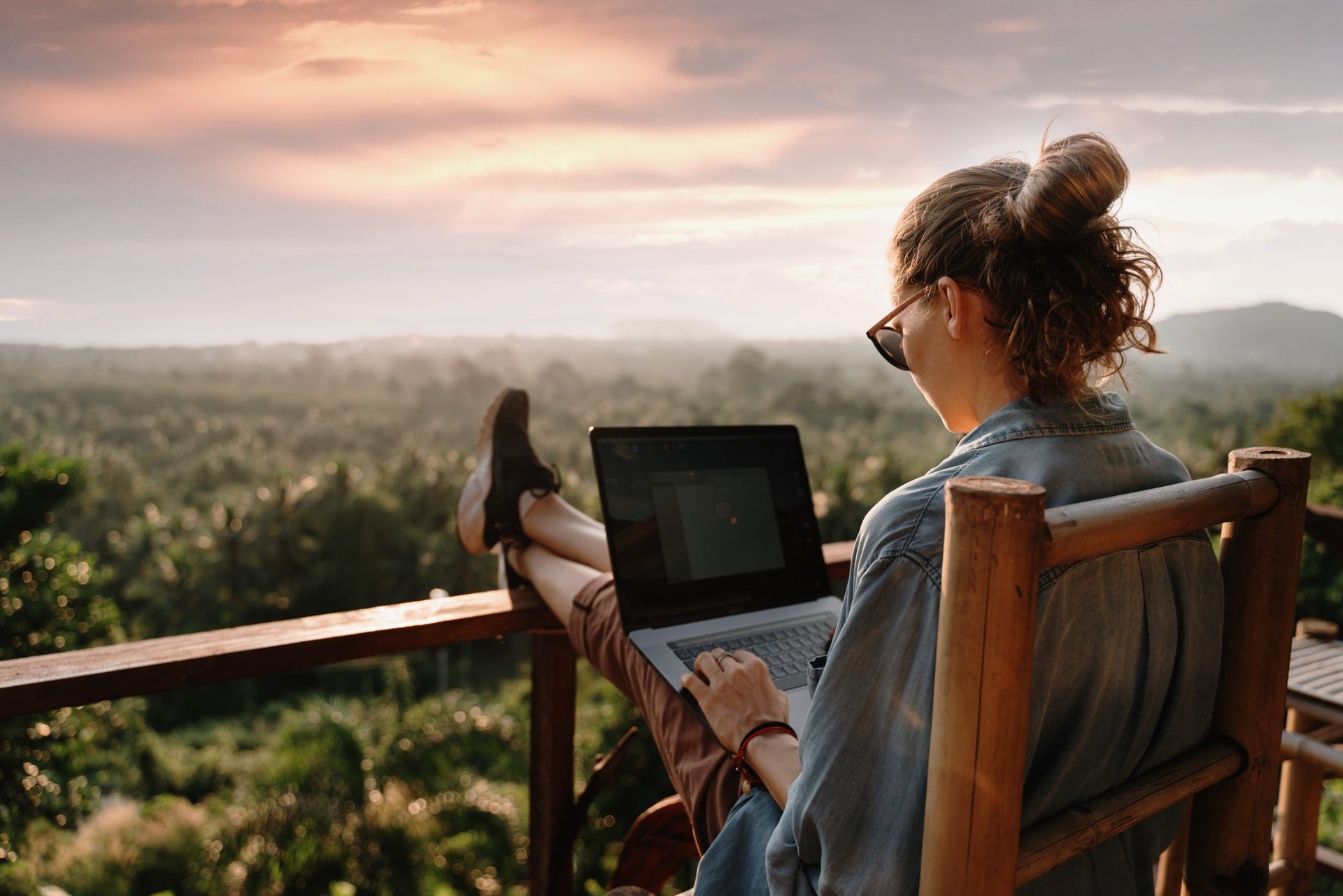 relaxing remote worker with laptop
