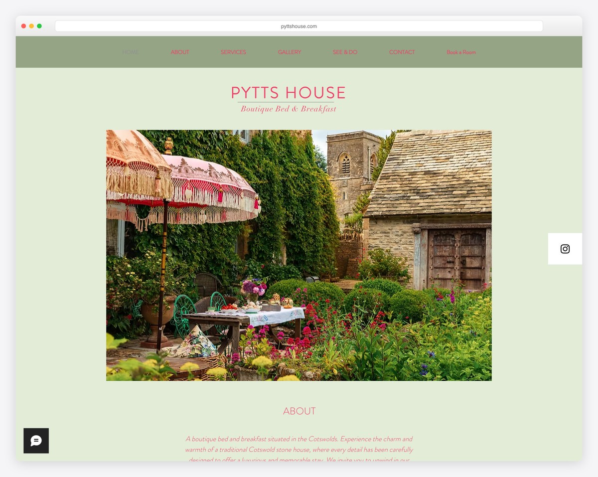 pytts house bed and breakfast website